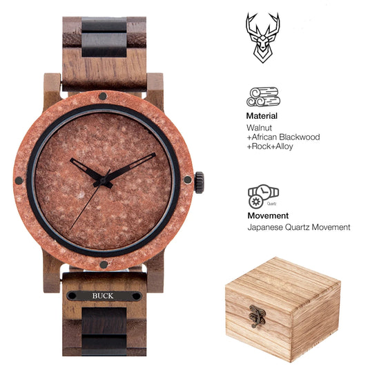 BUCK Stone Watch for Men Relogio Masculino New Men’s Wooden Band Wristwatches