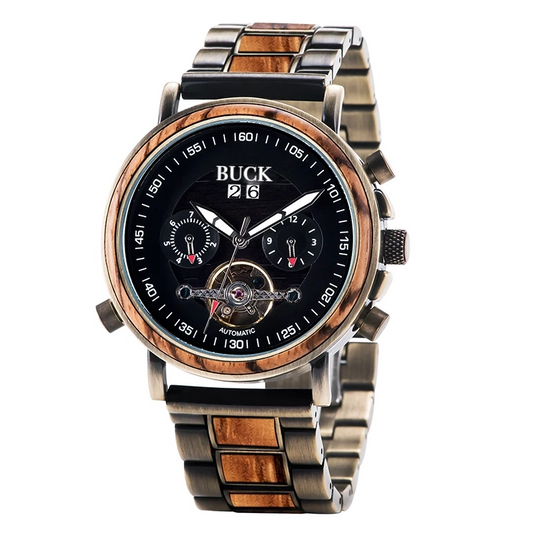 BUCK WATCHES Auto Mechanical Watches Men Women Wood Watch Luminous Hand Business Chronograph Timepiece In Gift Box erkek kol saati