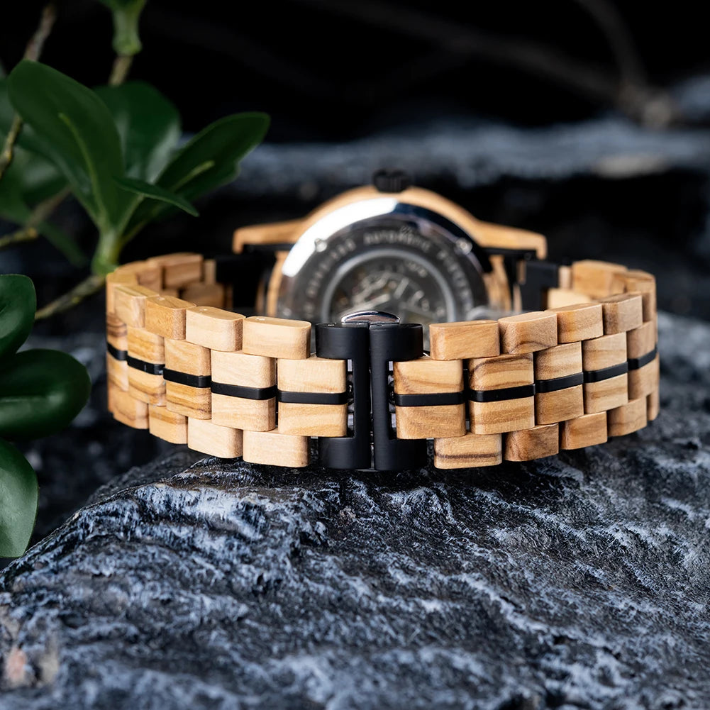 BUCK New Mechanical Watches for Men Real Wood Luxury Skeleton Automatic Watch Man Gift for Xmas relojes mecánicos