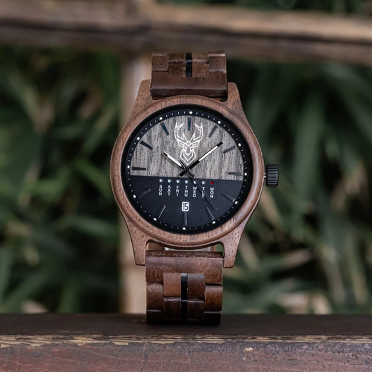 BUCK WATCHES Men's Watches Niche Wooden Wristwatch Unique Quartz Watch for Men Week & Date Display