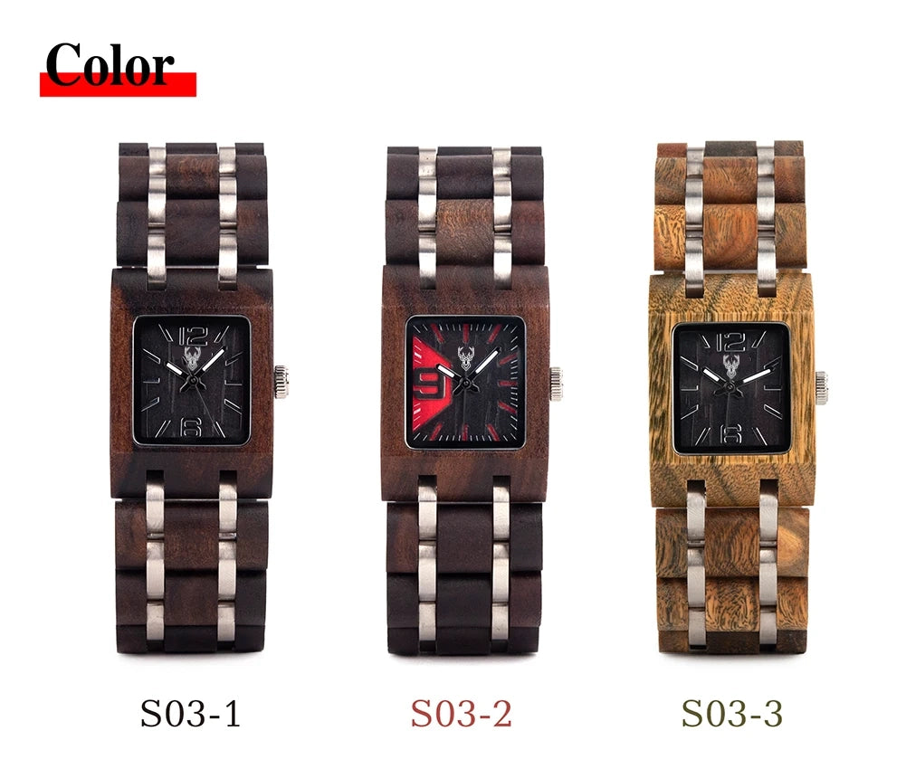 BUCK WATCHES Wooden Woman Watches Women Wood Watch Female Wristwatch Quartz Square Wood box Girl friend gift