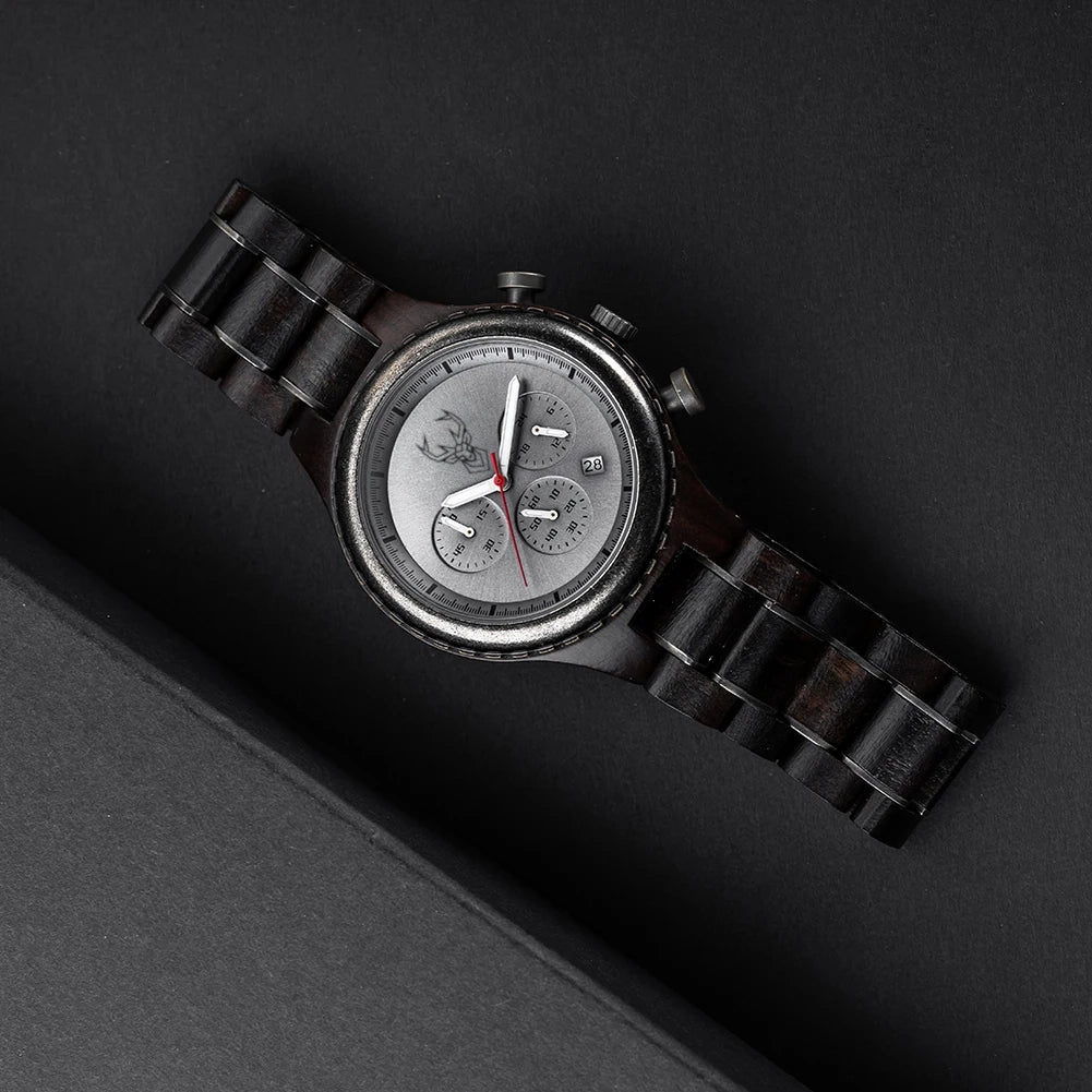 BUCK Luxury Mens Watches Fashion Men Wooden Quartz Wrist Watch for Man Business Casual Multifunctional Chronograph