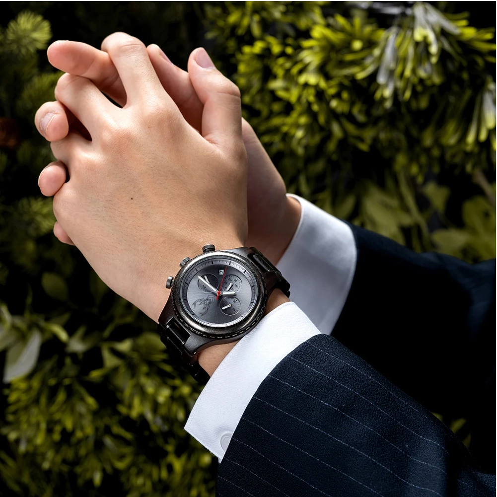 BUCK Luxury Mens Watches Fashion Men Wooden Quartz Wrist Watch for Man Business Casual Multifunctional Chronograph