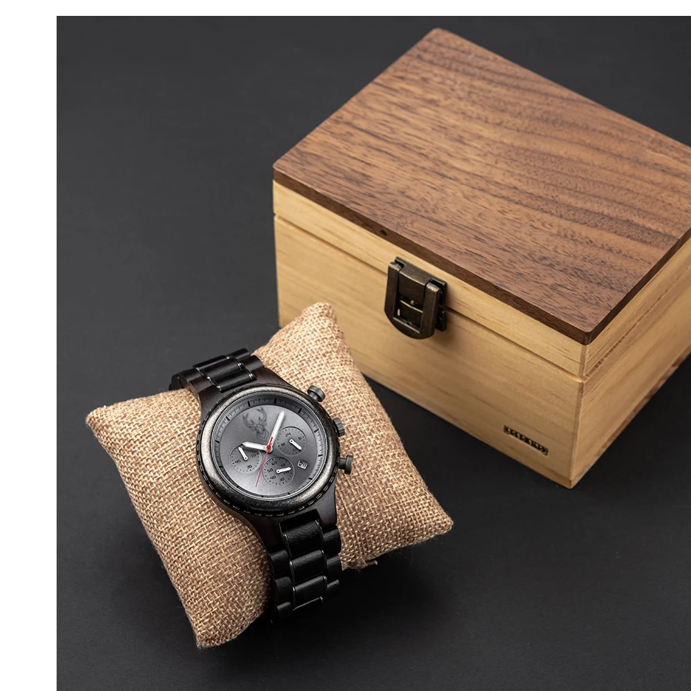 BUCK Luxury Mens Watches Fashion Men Wooden Quartz Wrist Watch for Man Business Casual Multifunctional Chronograph