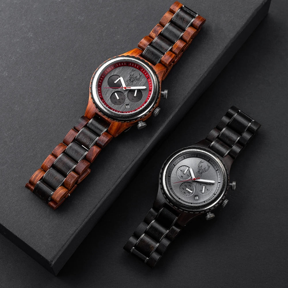 BUCK Luxury Mens Watches Fashion Men Wooden Quartz Wrist Watch for Man Business Casual Multifunctional Chronograph