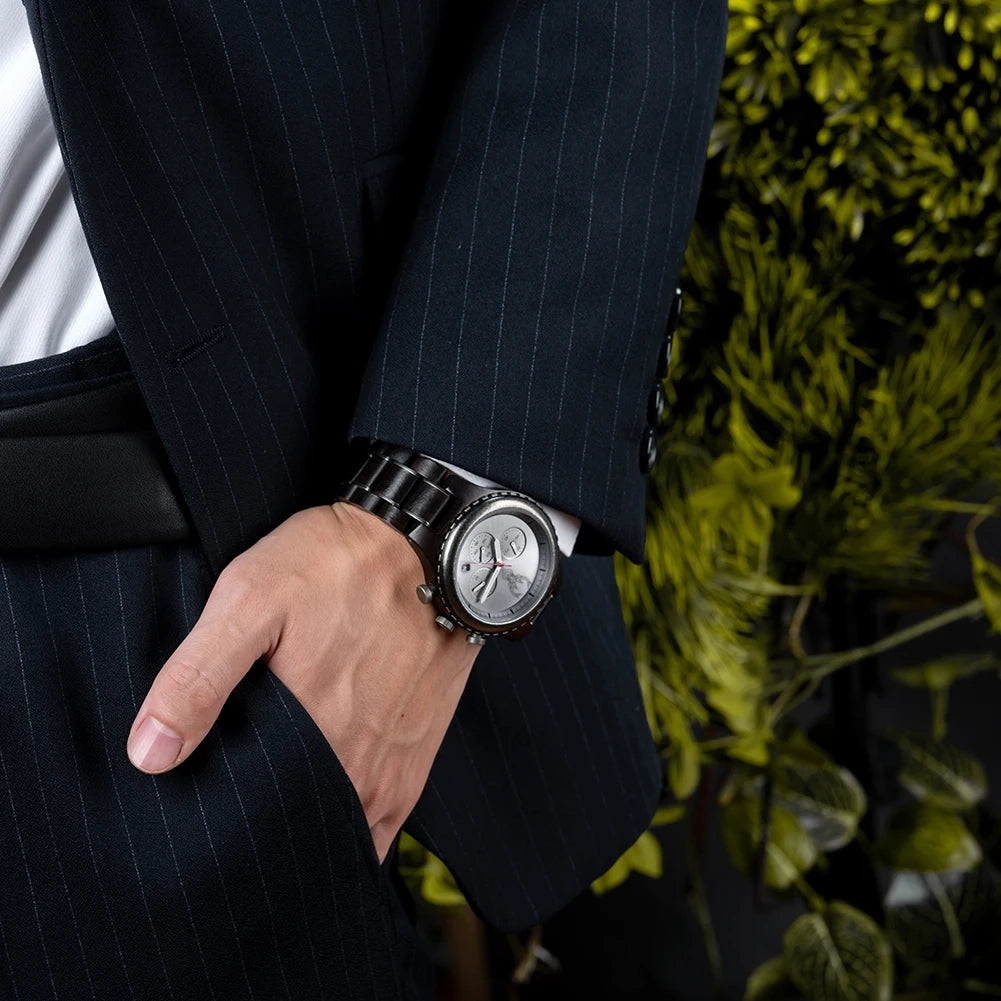 BUCK Luxury Mens Watches Fashion Men Wooden Quartz Wrist Watch for Man Business Casual Multifunctional Chronograph