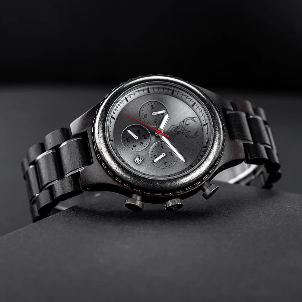 BUCK Luxury Mens Watches Fashion Men Wooden Quartz Wrist Watch for Man Business Casual Multifunctional Chronograph