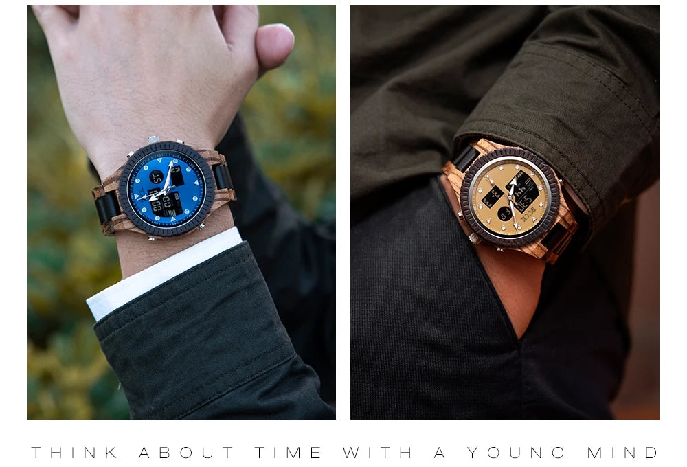 99Quarzt Digital Dual Display BUCK Wooden Watch Luminous Hand Fashion New Design Timepiece relogio masculino with Box