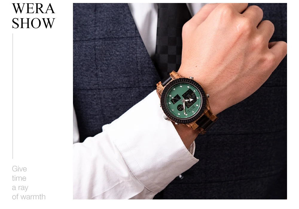99Quarzt Digital Dual Display BUCK Wooden Watch Luminous Hand Fashion New Design Timepiece relogio masculino with Box