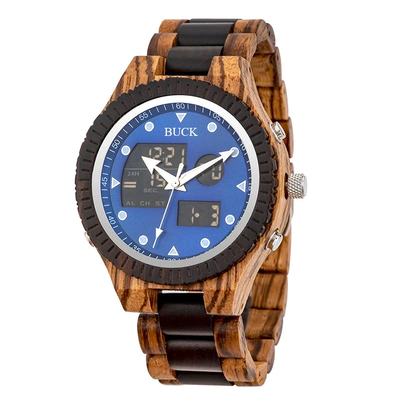 99Quarzt Digital Dual Display BUCK Wooden Watch Luminous Hand Fashion New Design Timepiece relogio masculino with Box
