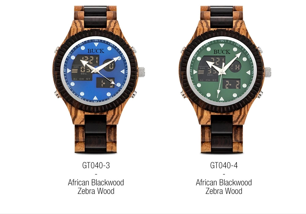 99Quarzt Digital Dual Display BUCK Wooden Watch Luminous Hand Fashion New Design Timepiece relogio masculino with Box