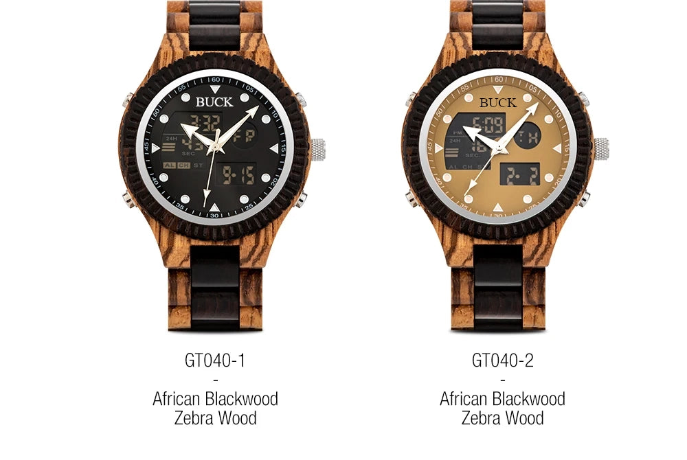 99Quarzt Digital Dual Display BUCK Wooden Watch Luminous Hand Fashion New Design Timepiece relogio masculino with Box