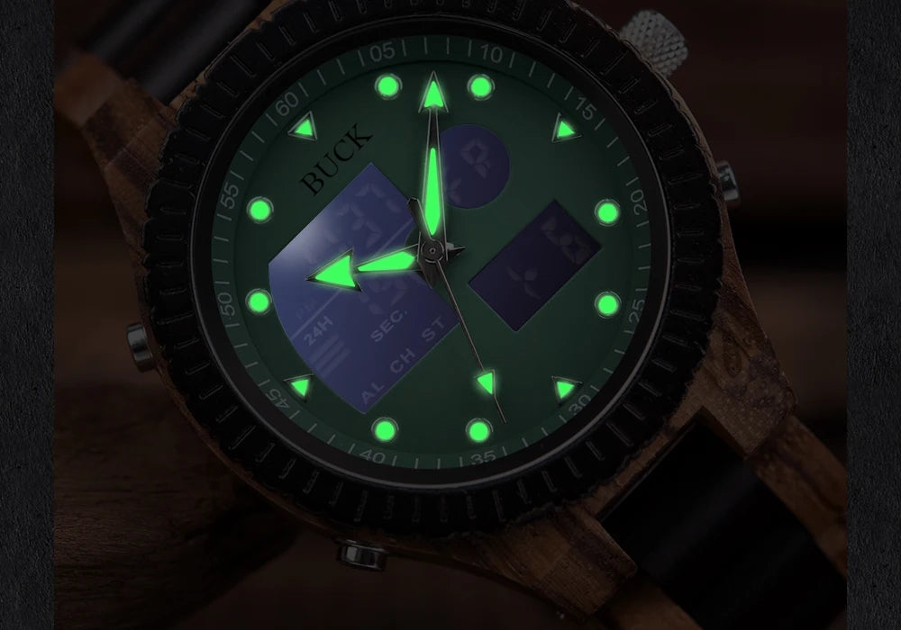 99Quarzt Digital Dual Display BUCK Wooden Watch Luminous Hand Fashion New Design Timepiece relogio masculino with Box