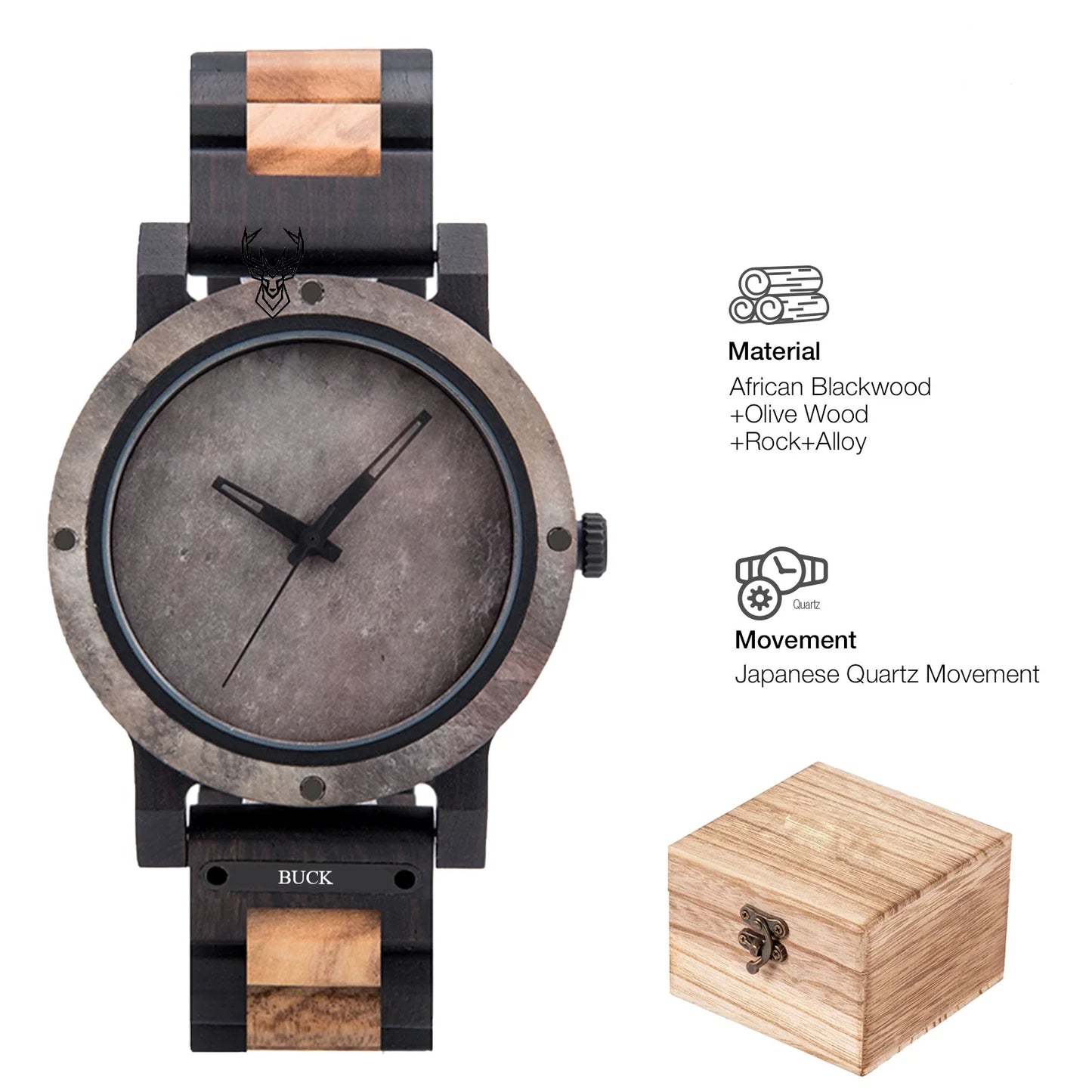BUCK Stone Watch for Men Relogio Masculino New Men’s Wooden Band Wristwatches