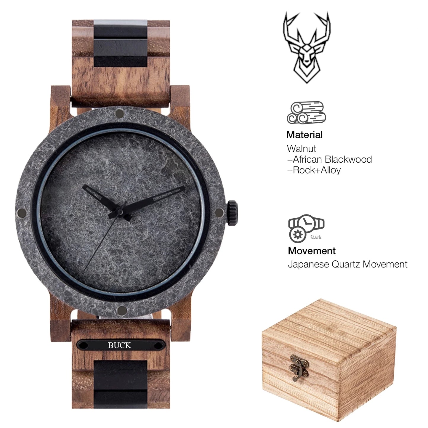 BUCK Stone Watch for Men Relogio Masculino New Men’s Wooden Band Wristwatches