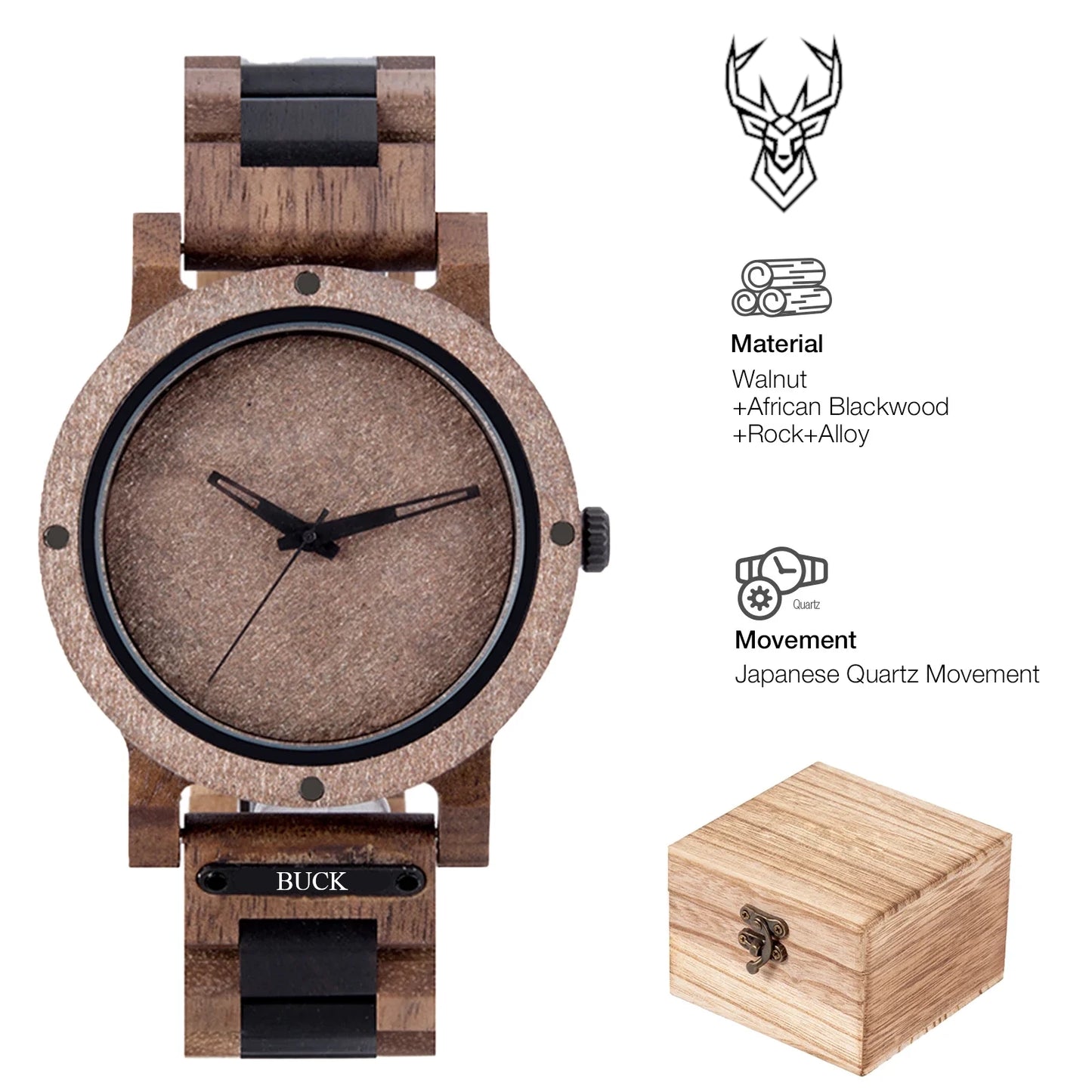 BUCK Stone Watch for Men Relogio Masculino New Men’s Wooden Band Wristwatches