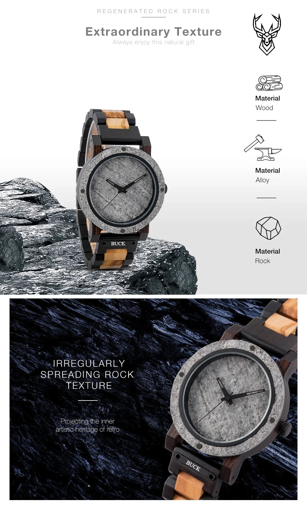 BUCK Stone Watch for Men Relogio Masculino New Men’s Wooden Band Wristwatches