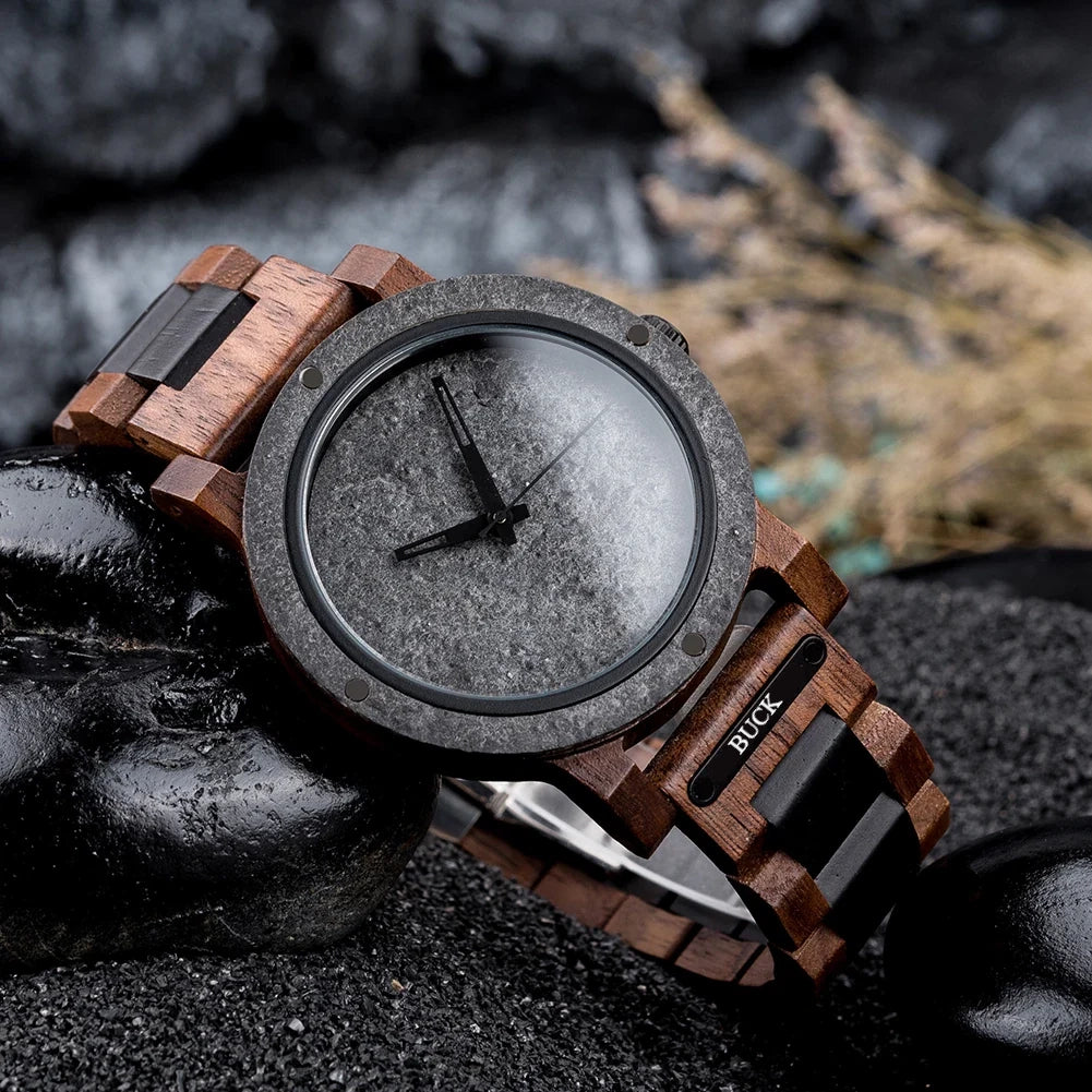 BUCK Stone Watch for Men Relogio Masculino New Men’s Wooden Band Wristwatches