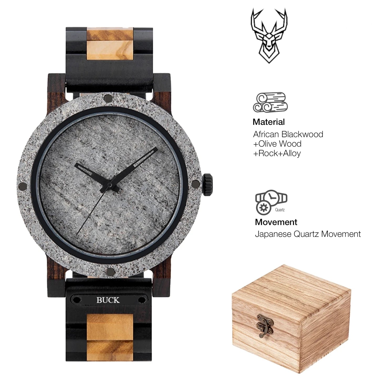 BUCK Stone Watch for Men Relogio Masculino New Men’s Wooden Band Wristwatches