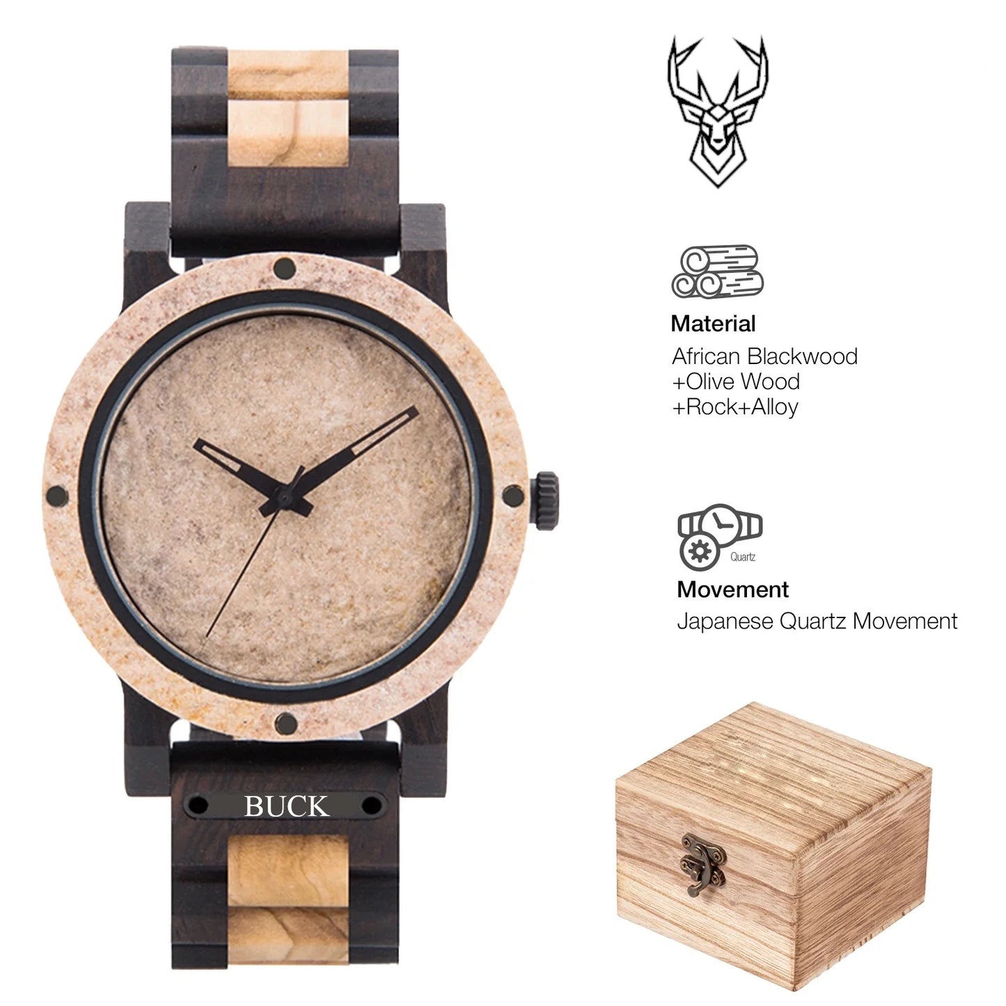 BUCK Stone Watch for Men Relogio Masculino New Men’s Wooden Band Wristwatches