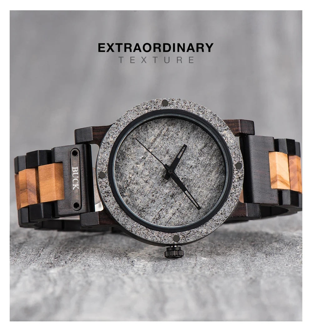 BUCK Stone Watch for Men Relogio Masculino New Men’s Wooden Band Wristwatches