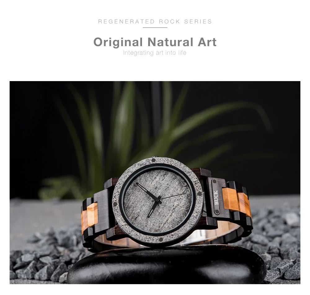 BUCK Stone Watch for Men Relogio Masculino New Men’s Wooden Band Wristwatches