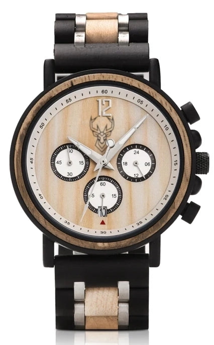 BUCK Wooden Watch Men Top Brand Luxury Stylish Chronograph Military Watches Wooden Box Logo Custom Great Gift reloj hombre