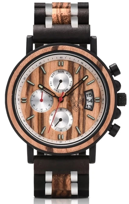 BUCK Wooden Watch Men Top Brand Luxury Stylish Chronograph Military Watches Wooden Box Logo Custom Great Gift reloj hombre