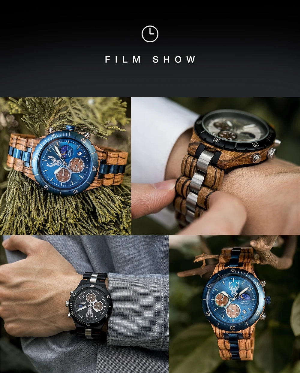 BUCK Watches for Men Dynamic Display of the Sun and Moon Original Luxury Wooden Watch Environmental Design Men Watch