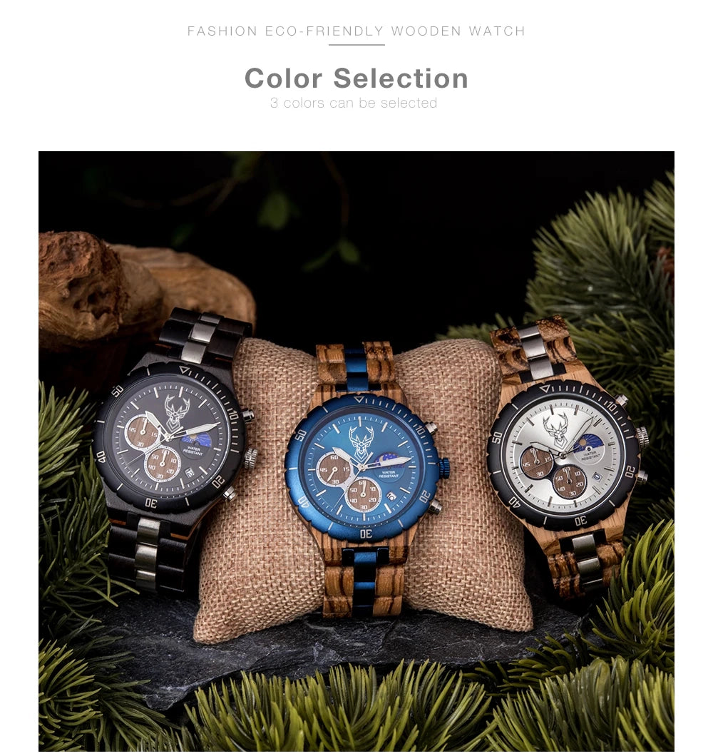 BUCK Watches for Men Dynamic Display of the Sun and Moon Original Luxury Wooden Watch Environmental Design Men Watch