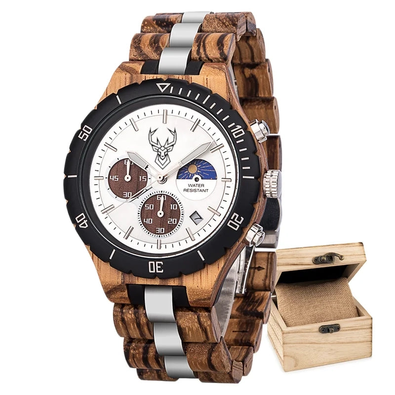 BUCK Watches for Men Dynamic Display of the Sun and Moon Original Luxury Wooden Watch Environmental Design Men Watch