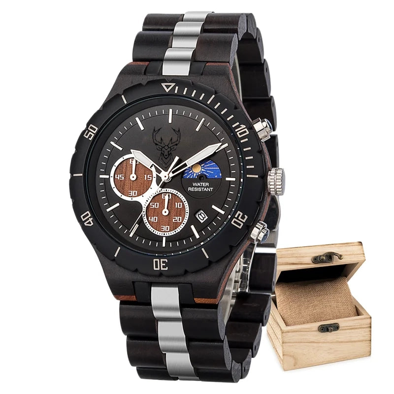 BUCK Watches for Men Dynamic Display of the Sun and Moon Original Luxury Wooden Watch Environmental Design Men Watch
