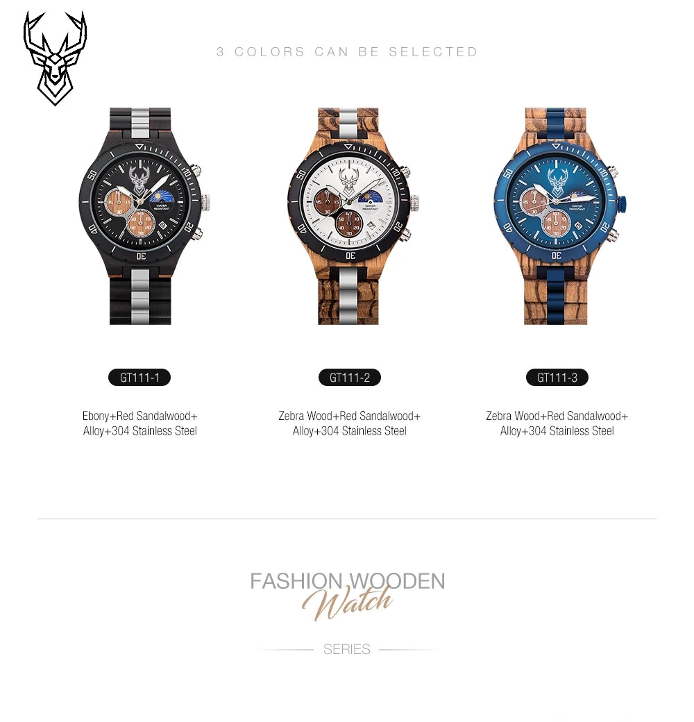 BUCK Watches for Men Dynamic Display of the Sun and Moon Original Luxury Wooden Watch Environmental Design Men Watch