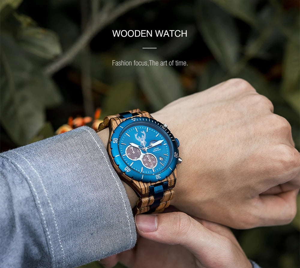 BUCK Watches for Men Dynamic Display of the Sun and Moon Original Luxury Wooden Watch Environmental Design Men Watch