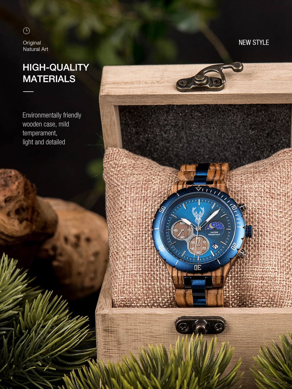 BUCK Watches for Men Dynamic Display of the Sun and Moon Original Luxury Wooden Watch Environmental Design Men Watch