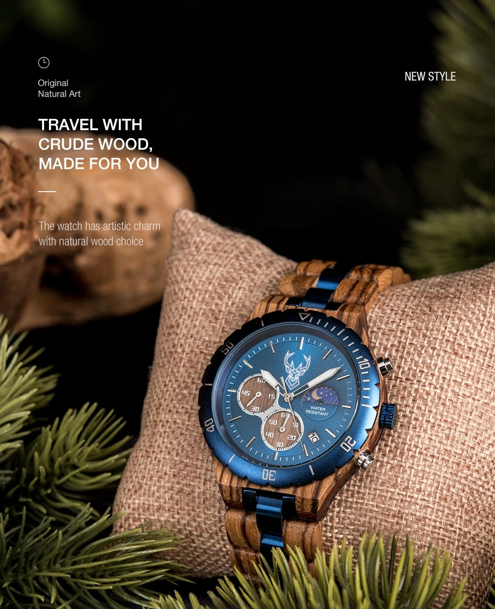 BUCK Watches for Men Dynamic Display of the Sun and Moon Original Luxury Wooden Watch Environmental Design Men Watch