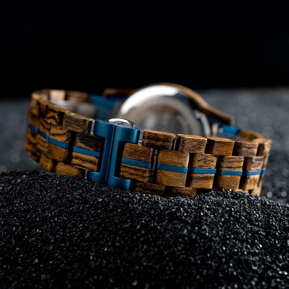 Wooden Watches BUCK Top Luxury Brand Multifunctional Men Quartz Wristwatches Tigerwood Strap montre homme Father's Day