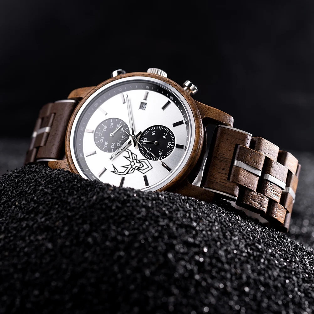 Wooden Watches BUCK Top Luxury Brand Multifunctional Men Quartz Wristwatches Tigerwood Strap montre homme Father's Day