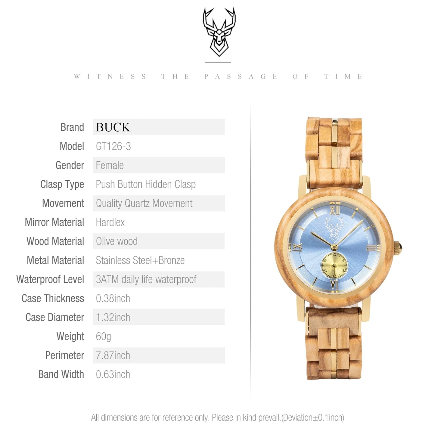 Women's Watch BUCK Luxury Wooden Watches for Women