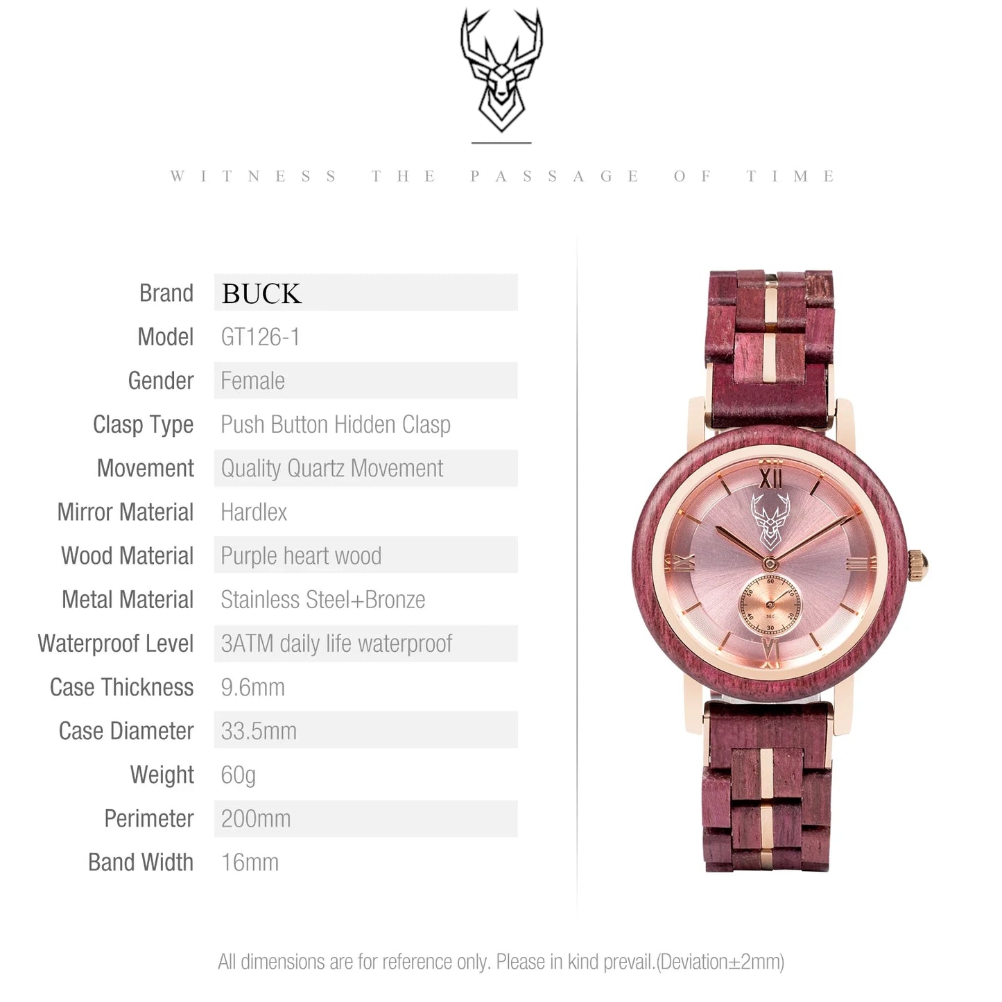 Women's Watch BUCK Luxury Wooden Watches for Women