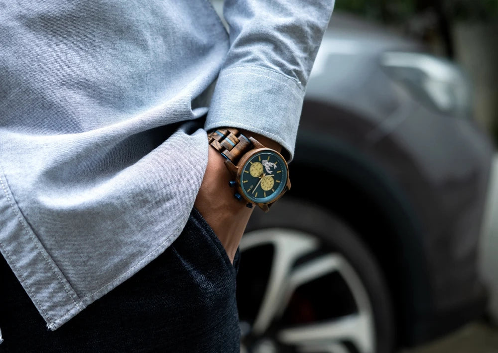 Wooden Watches BUCK Top Luxury Brand Multifunctional Men Quartz Wristwatches Tigerwood Strap montre homme Father's Day