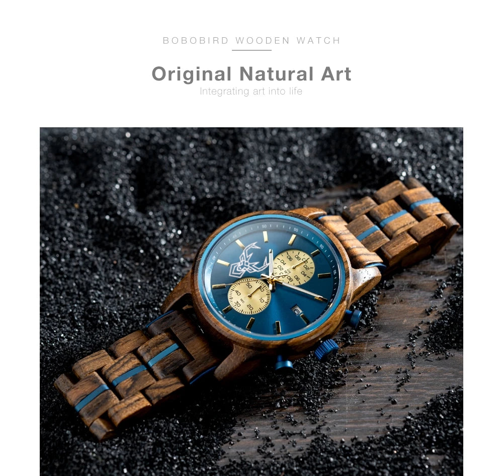 Wooden Watches BUCK Top Luxury Brand Multifunctional Men Quartz Wristwatches Tigerwood Strap montre homme Father's Day