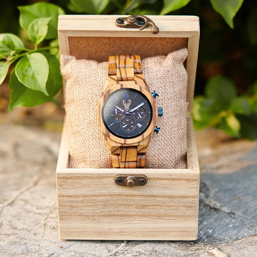 BUCK Fashion Men's Watches Wooden Wristwatch Japanese Quartz Movement 2025 New Clock