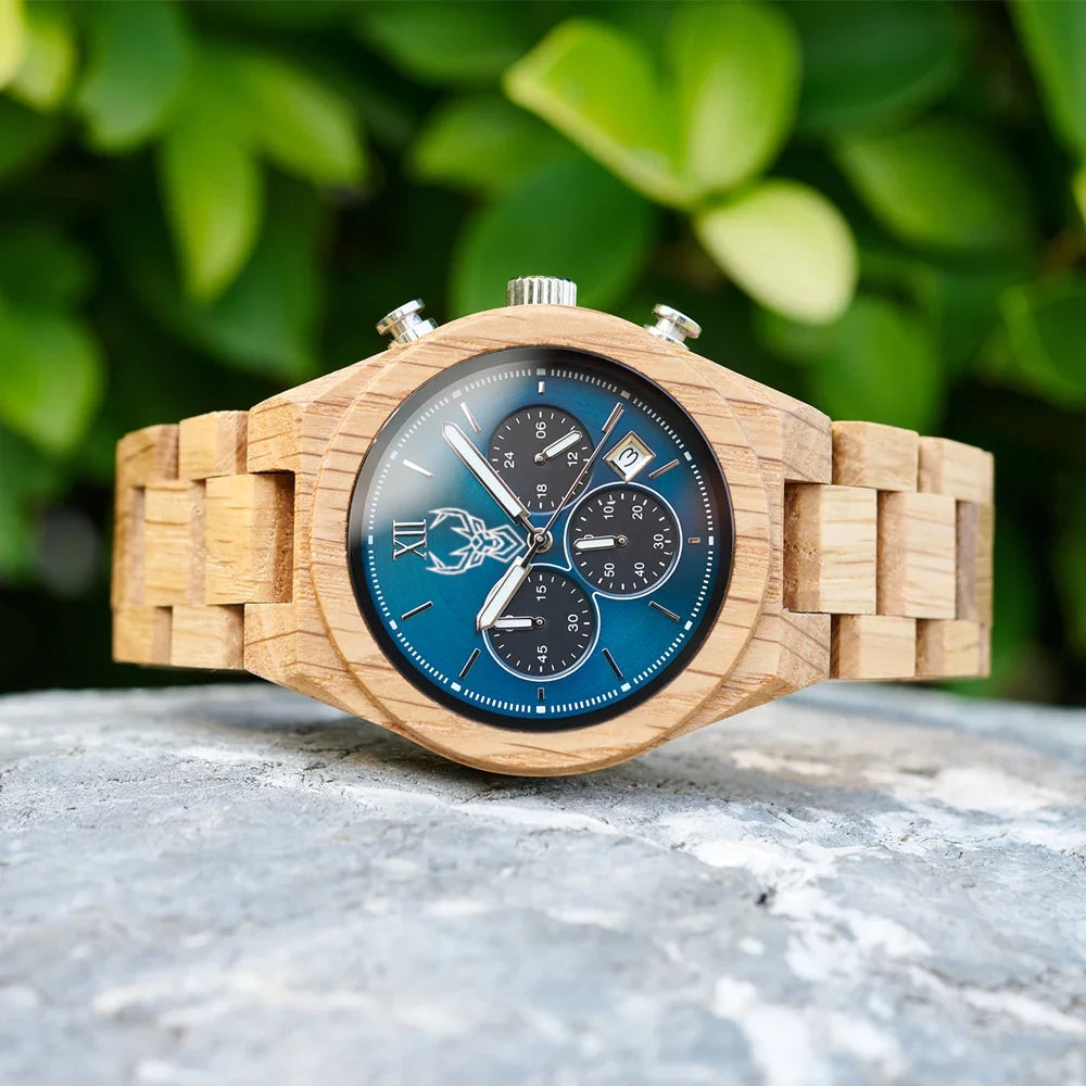 BUCK Fashion Men's Watches Wooden Wristwatch Japanese Quartz Movement 2025 New Clock