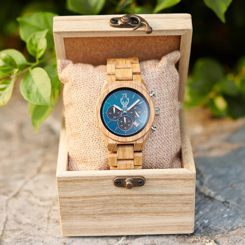BUCK Fashion Men's Watches Wooden Wristwatch Japanese Quartz Movement 2025 New Clock