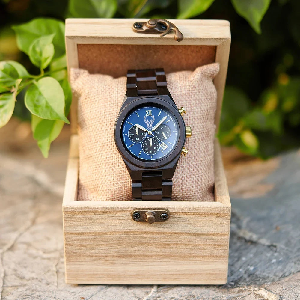 BUCK Fashion Men's Watches Wooden Wristwatch Japanese Quartz Movement 2025 New Clock
