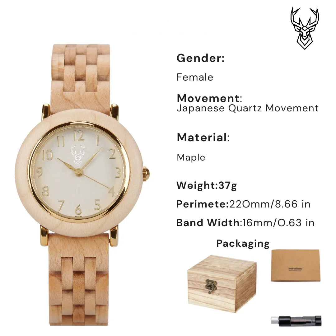 BUCK Women's Wooden Watch 2025 New Elegant Quartz Wristwatch for Ladies and Girl Natural Wood Timepiece Gift for Girlfriend