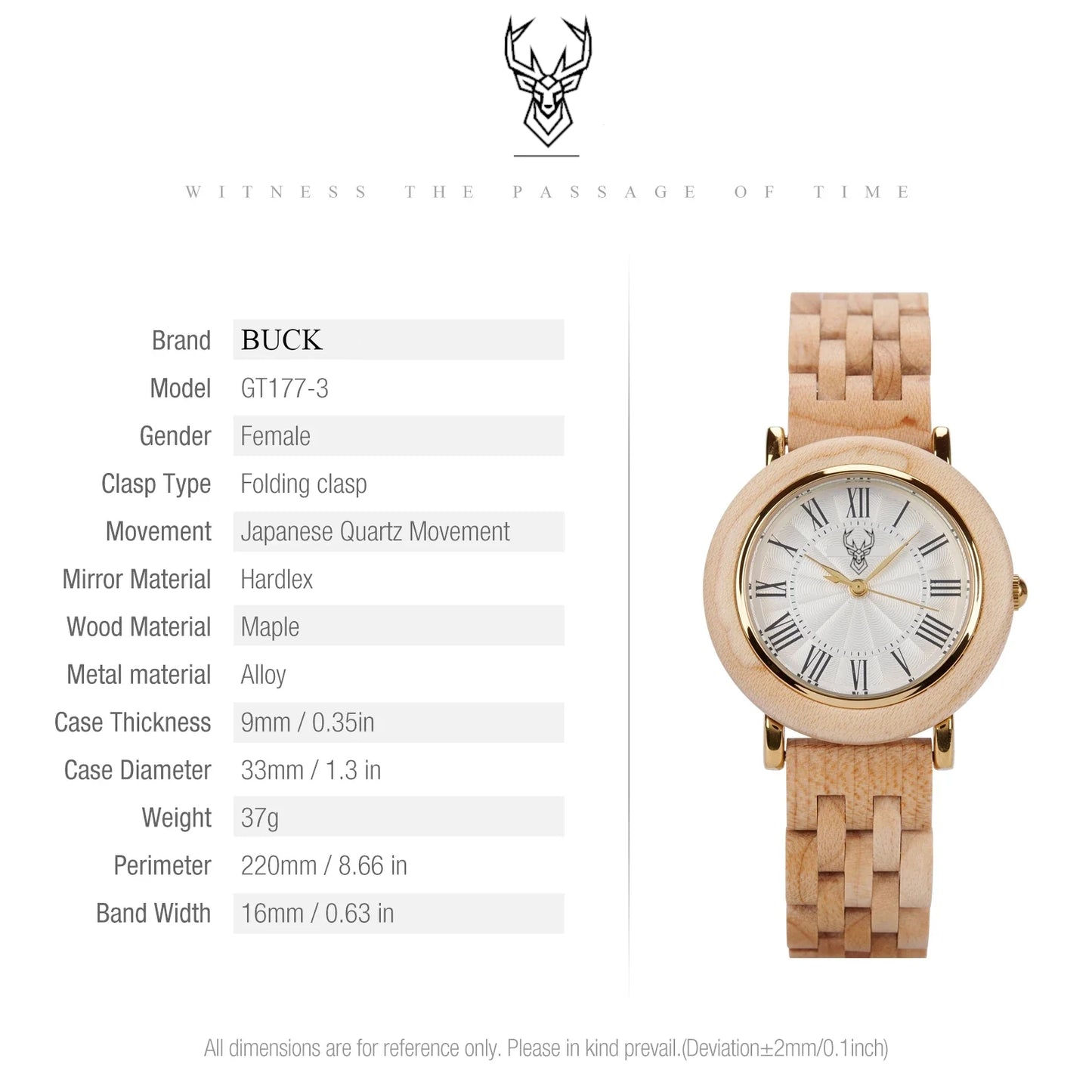 BUCK Women's Wooden Watch 2025 New Elegant Quartz Wristwatch for Ladies and Girl Natural Wood Timepiece Gift for Girlfriend