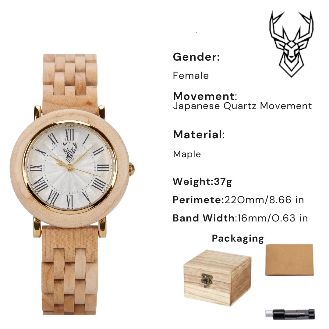BUCK Women's Wooden Watch 2025 New Elegant Quartz Wristwatch for Ladies and Girl Natural Wood Timepiece Gift for Girlfriend