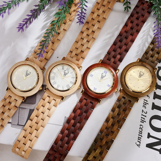 BUCK Women's Wooden Watch 2025 New Elegant Quartz Wristwatch for Ladies and Girl Natural Wood Timepiece Gift for Girlfriend